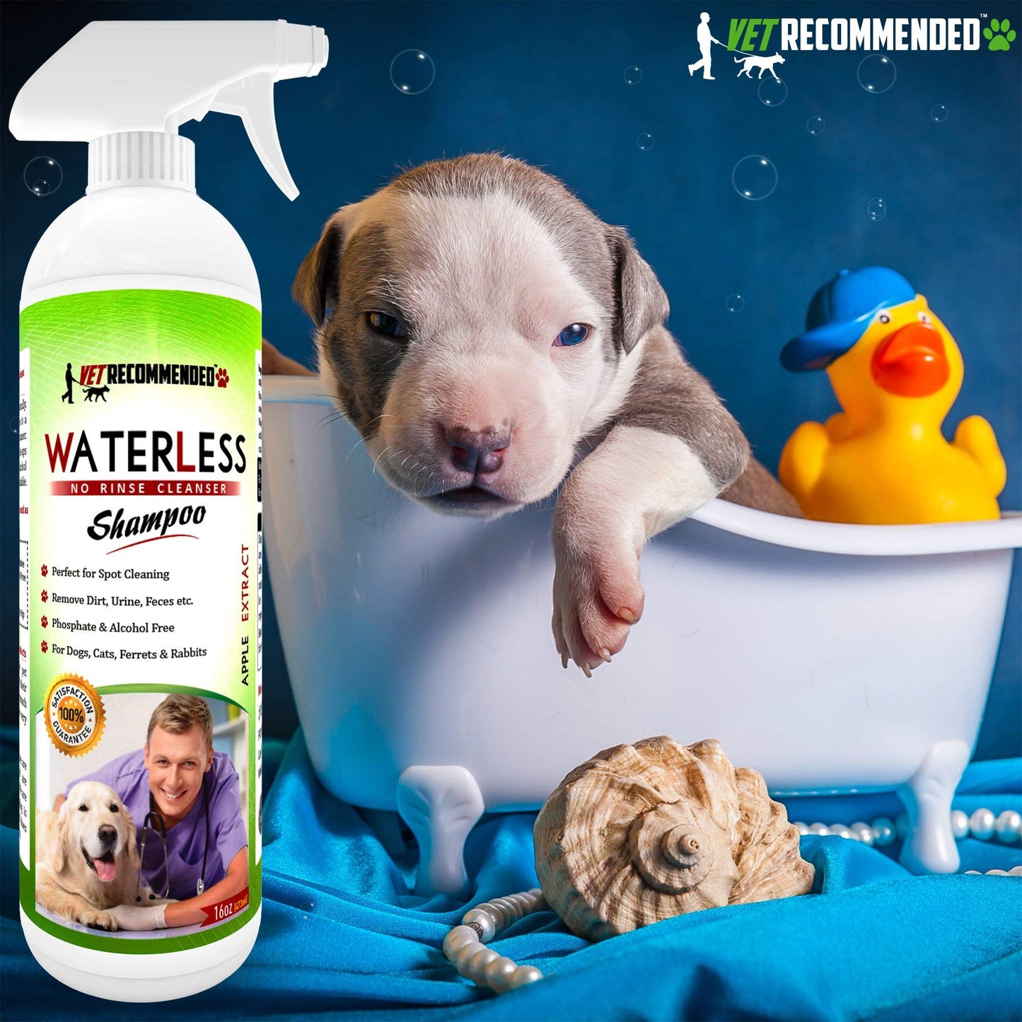 Vet Recommended Waterless Dog Shampoo No Rinse Dry Shampoo for Dogs (16oz), Detergent and Alcohol Free, Apple Extract - Perfect for Spot Cleaning The Dog Coat - Made in USA