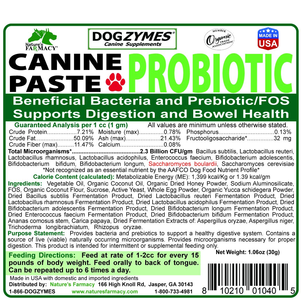Dogzymes Canine Probiotic Paste Beneficial Bacteria-Enzyme 2.3 Billion CFU/gm Saccharomyces boulardii Organic Dried Honey Powder (30 Gram)