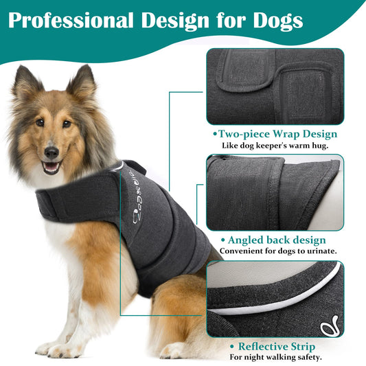 Zeaxuie Baby-Use-Grade Dog Anxiety Vest, Breathable Dog Jacket Wrap for Thunderstorm, Travel, Fireworks, Vet Visits- Calming Coat for Small, Medium & Large Dogs-L-Gray