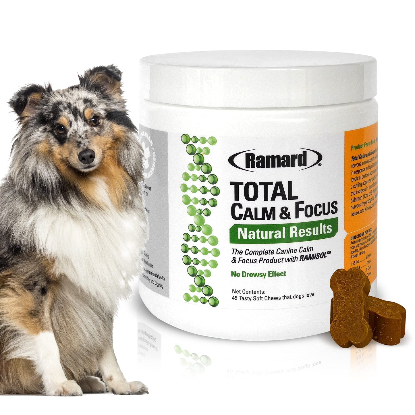 Ramard Total Calm & Focus Dog Treat Supplement - Natural Calming Chews with Magnesium & B-Vitamins - 45 Soft Chews for Canine Calmness During Training, Grooming, and Everyday Enjoyment