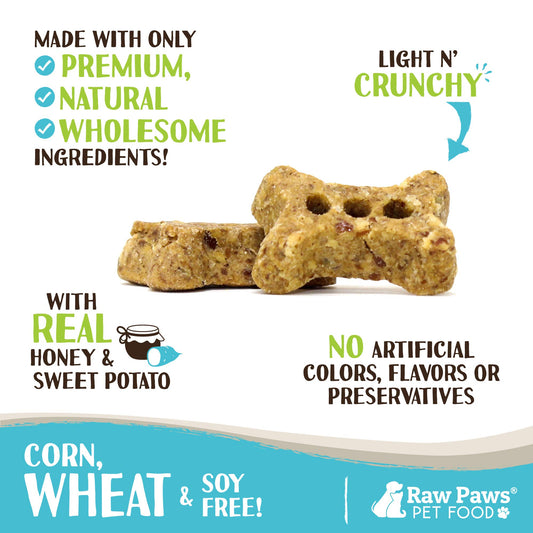 Raw Paws Mini Bones for Dogs - Sweet Potato & Honey Recipe, 10-oz - Made in USA Dog Biscuits, Small Training Treats for Dogs - Wheat, Corn, Soy Free Crunchy Dog Treats