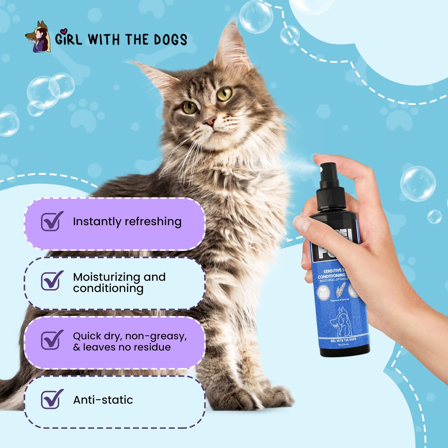 Girl With The Dogs Pure Fur! Sensitive Skin Pet Conditioning Spray, 8 oz