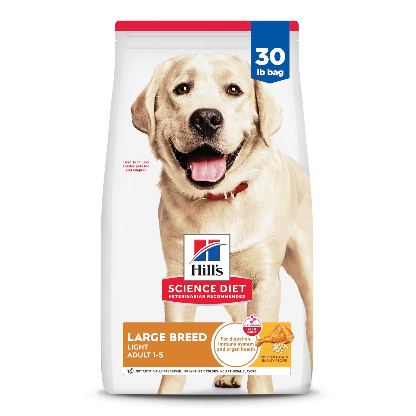 Hill's Science Diet Large Breed Light Adult Dry Dog Food 1-5, Quality Protein for Weight Management Support, Chicken & Barley, 30 lb. Bag