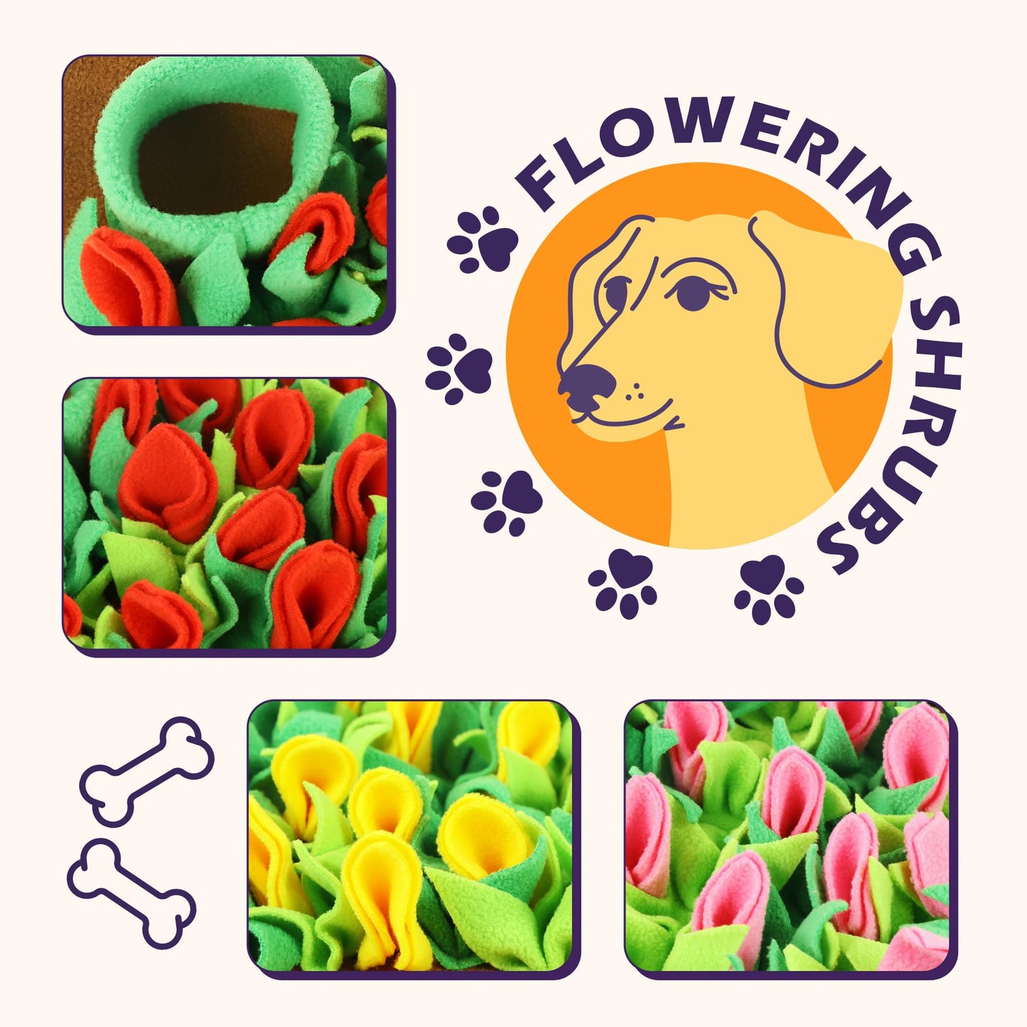 MHTTEC Dog Sniffing Mat Tulip Snuffle Mats for Dogs 23.62" x 15.75" Nosework Feeding Mat Polar Fleece Interactive Dog Slow Feeder for Smell Training and Slow Eating 1PC