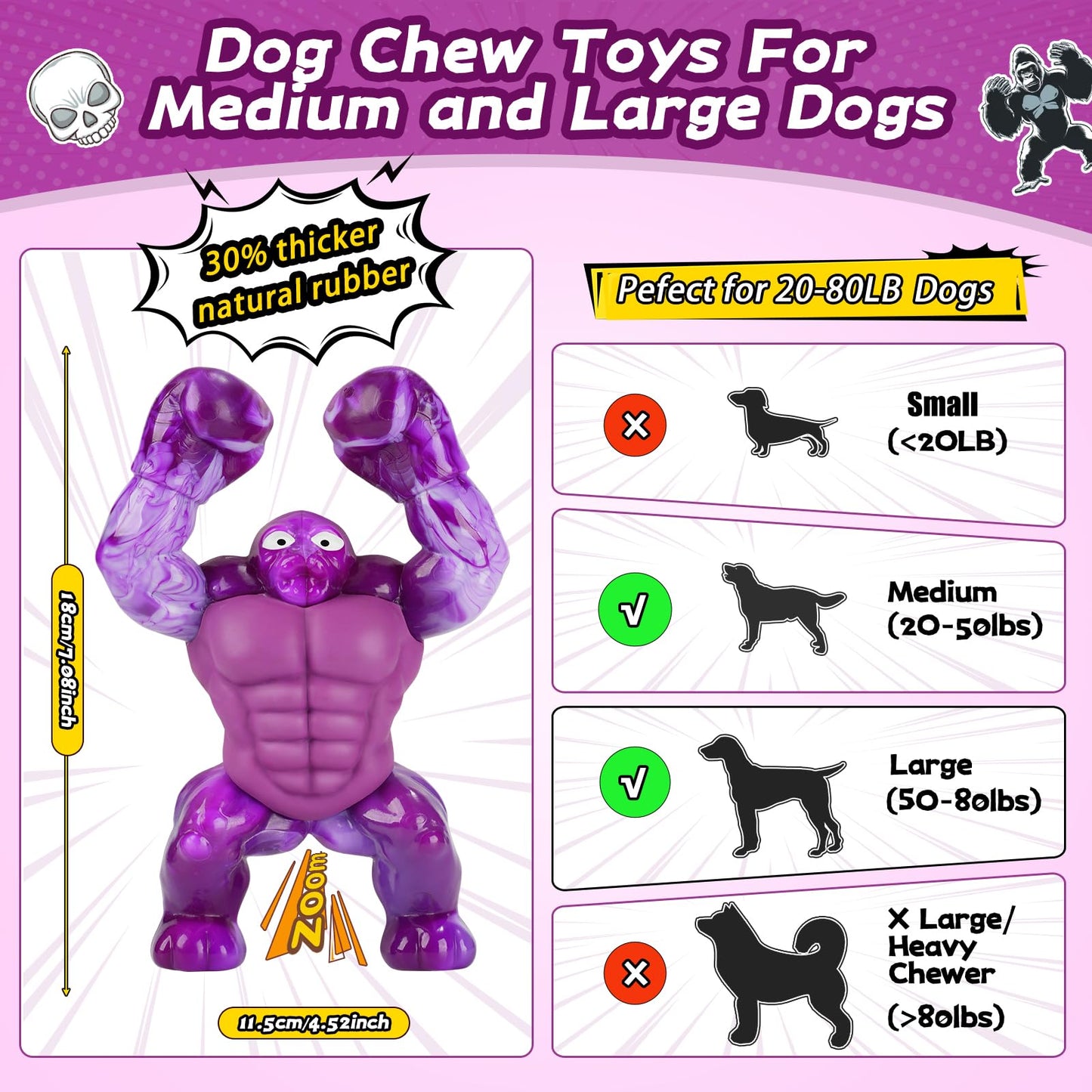 Dog Toys for Aggressive Chewers, Indestructible Chew Toys for Medium Large Breeds(20-80lb), Durable Squeaky Tough Dog Toy to Keep Them Busy (Purple)
