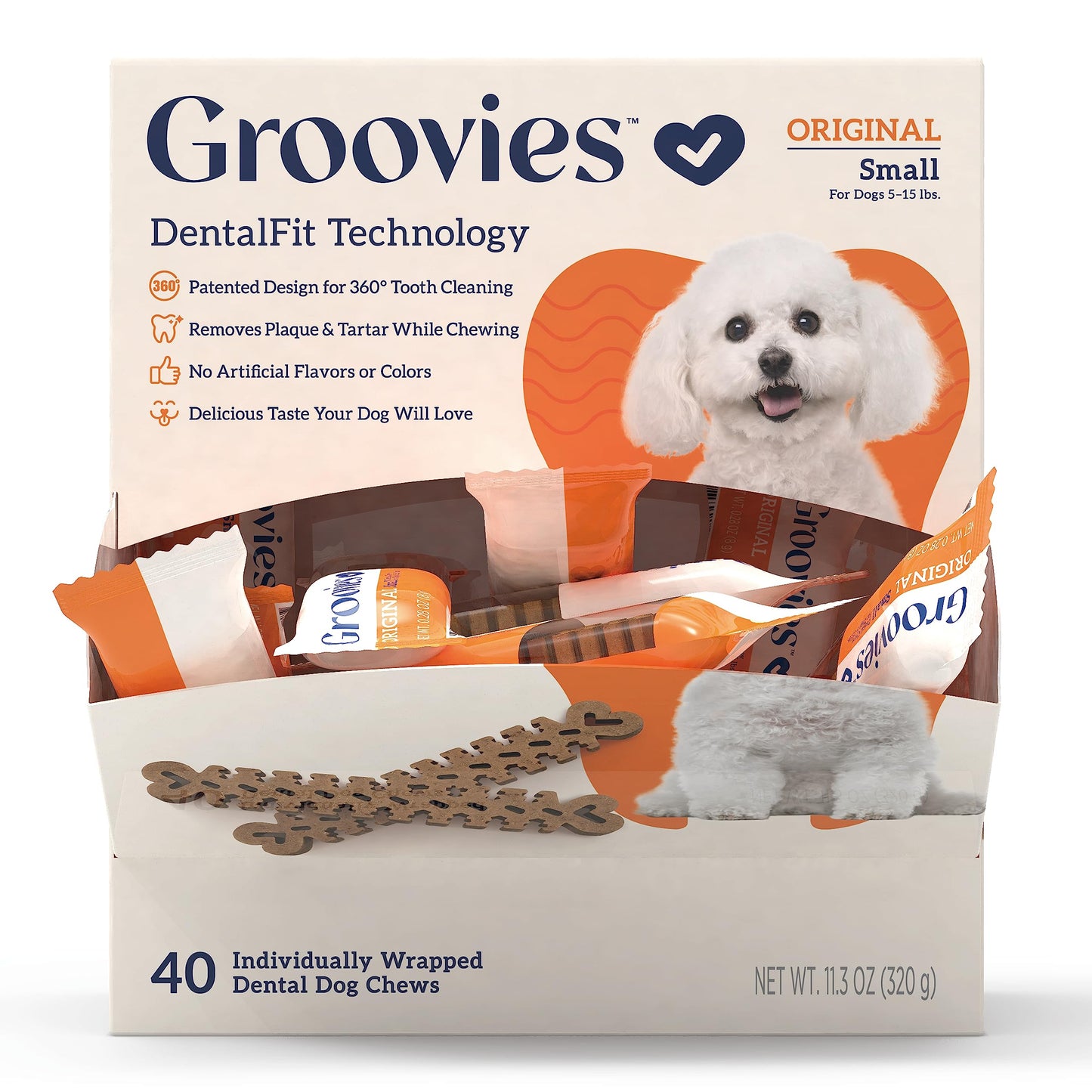 Groovies Original Dog Dental Chew Individually Wrapped Small (40 ea)