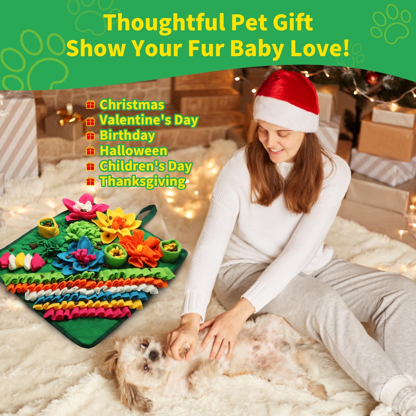 Banlangen Snuffle Mat for Dogs - Christmas Dog Interactive Puzzle Toy for Mental Stimulation, Anxiety Relief & Slow Feeding, Fun Enrichment for Small/Medium Puppy & Cats