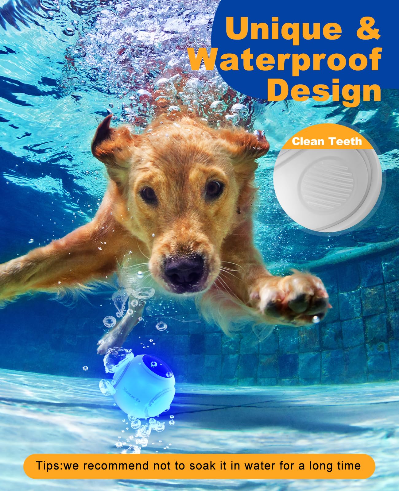 Xeuch Light Up Dog Balls, LED Dog Toy Ball Rechargeable, Bounce-Activated Durable Fetch Ball Grow in The Dark, Night Glowing Dogs Toys, Natural Rubber, Color Changing LED, 2.5 inches-Blue