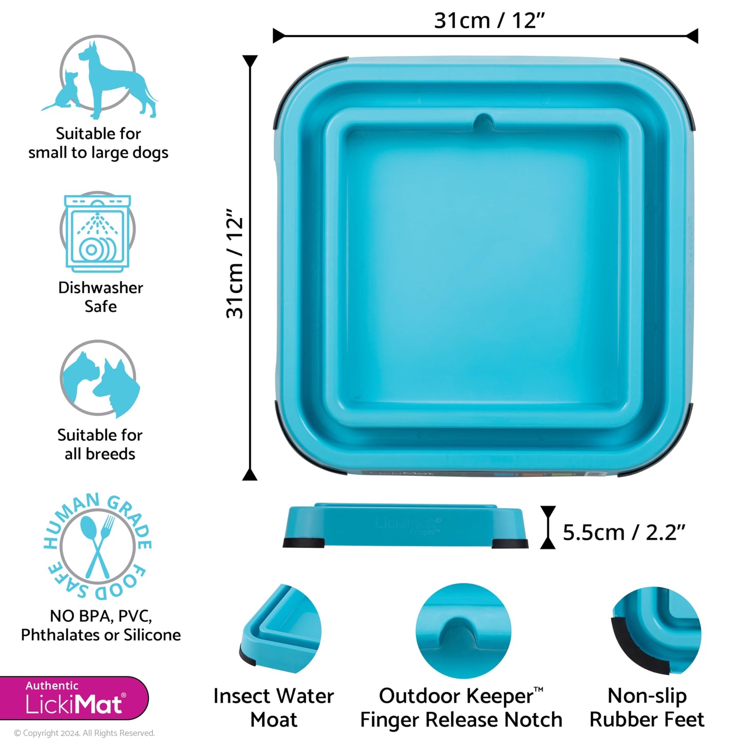 LICKIMAT Outdoor Keeper Dog Feeding Station - Slow Feeder Lick Mat Keeper for Dogs Food, Treats, Yoghurt & Peanut Butter - Extend Licky Mats for Dogs into Full Feeder, Turquoise.