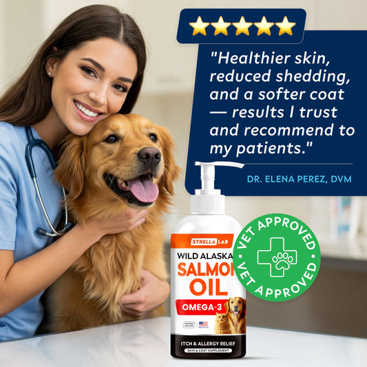 STRELLALAB Salmon Oil + Glucosamine Bundle – Omega 3 for Skin, Coat & Itch Relief + Joint, Mobility & Pain Support – EPA+DHA, Glucosamine, MSM, Collagen – 24 Fl Oz Liquid Supplement – Made in USA