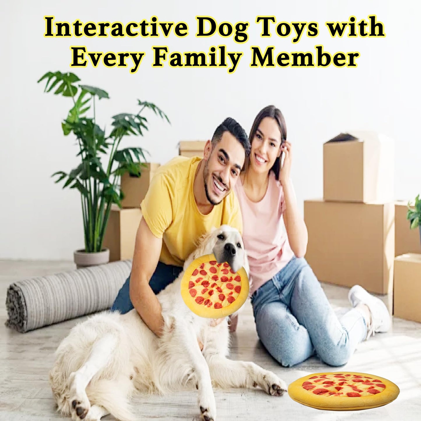 XIANG YXWO Soft Pizza Dog Toy, 6 Safe Squeakers for Puppy Toy, Interactive Dog Chew Toy, Soothing Chew Toy for Indoor Small/Medium Dogs (Pizza)