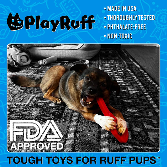 PlayRuff Ultra Premium Durable Nylon Steak Chew Toy for Dogs | for Aggressive Chewers | Made in USA (Tomahawk Ribeye) Red