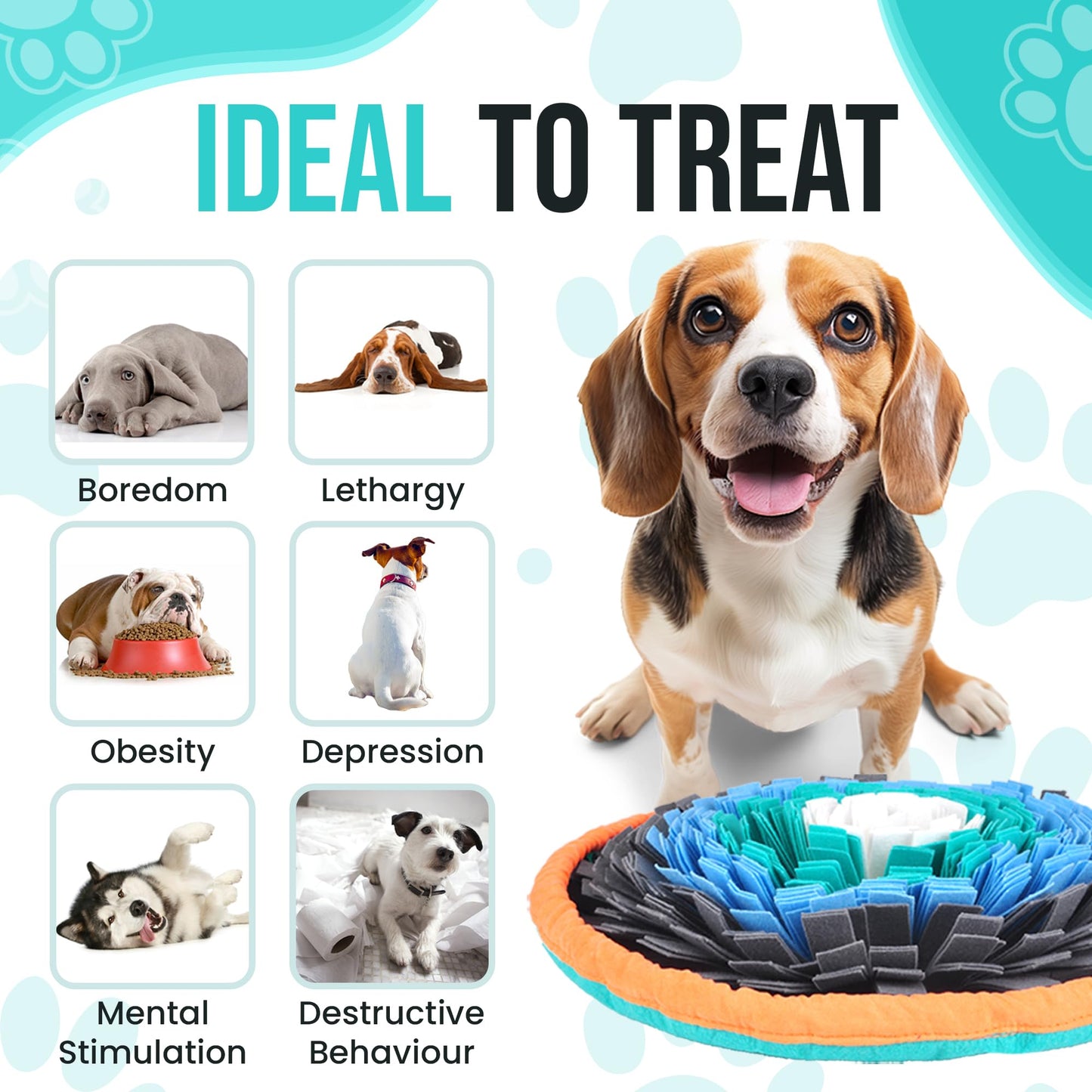 20” Snuffle Mat for Dogs with Pet Training Clicker - Dog Puzzle Toy for Enrichment, Mental Stimulation, Fighting Boredom - Slow Feeder & Activity Rug - Dog Sniffing, Foraging and Treat Mat