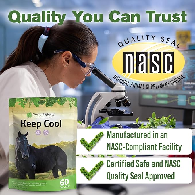 Silver Lining Herbs Keep Cool Horse Calming Supplement - Horse Health Calm & Focus Supplement - Horse Calming Supplements with Natural Herbs including Chamomile, Echinacea, & More - 1 lb 60-Day Supply