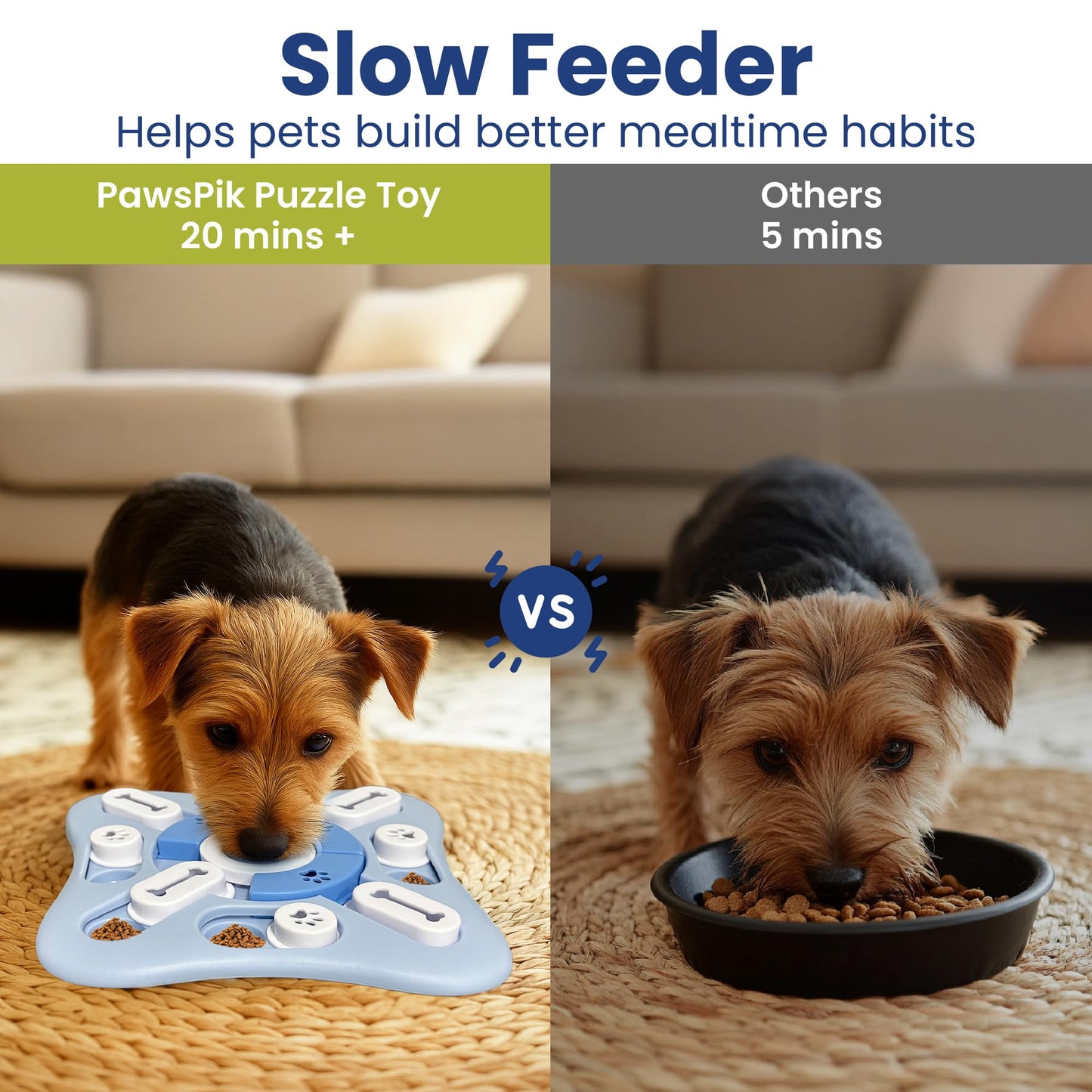 PAWSPIK Interactive Dog Puzzle Toy – Treat Dispensing Slow Feeder for Dogs, Mental Enrichment Toy with Squeaker & 16 Compartments – Durable, Non-Slip, Dishwasher Safe – Light Blue (Light Blue)