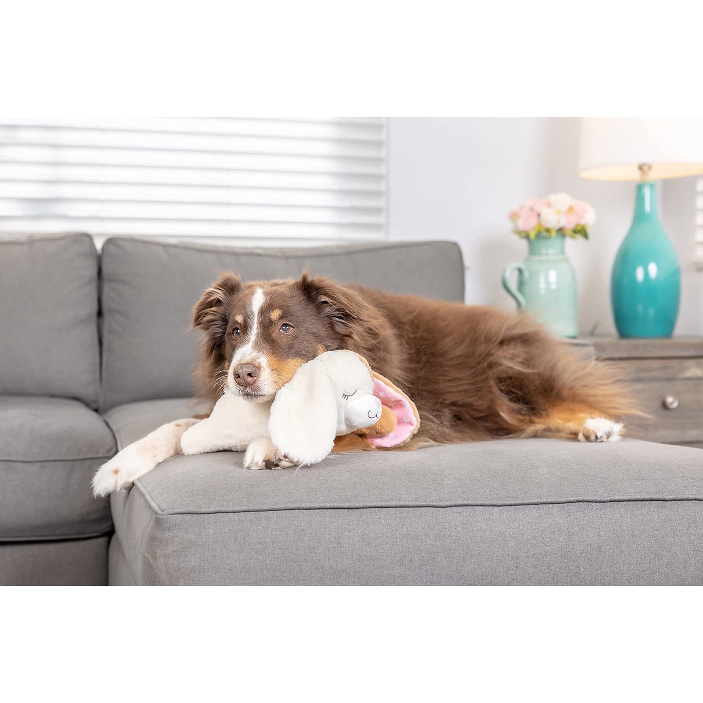 Downtown Pet Supply Heartbeat Puppy Toy with Pulse - Stuffed Rabbit Comfort Toy for Anxious Dogs with Removable Heartbeat - Puppy Heartbeat Toy Sleep Aid for Small, Medium, and Large Breeds, 12" Long