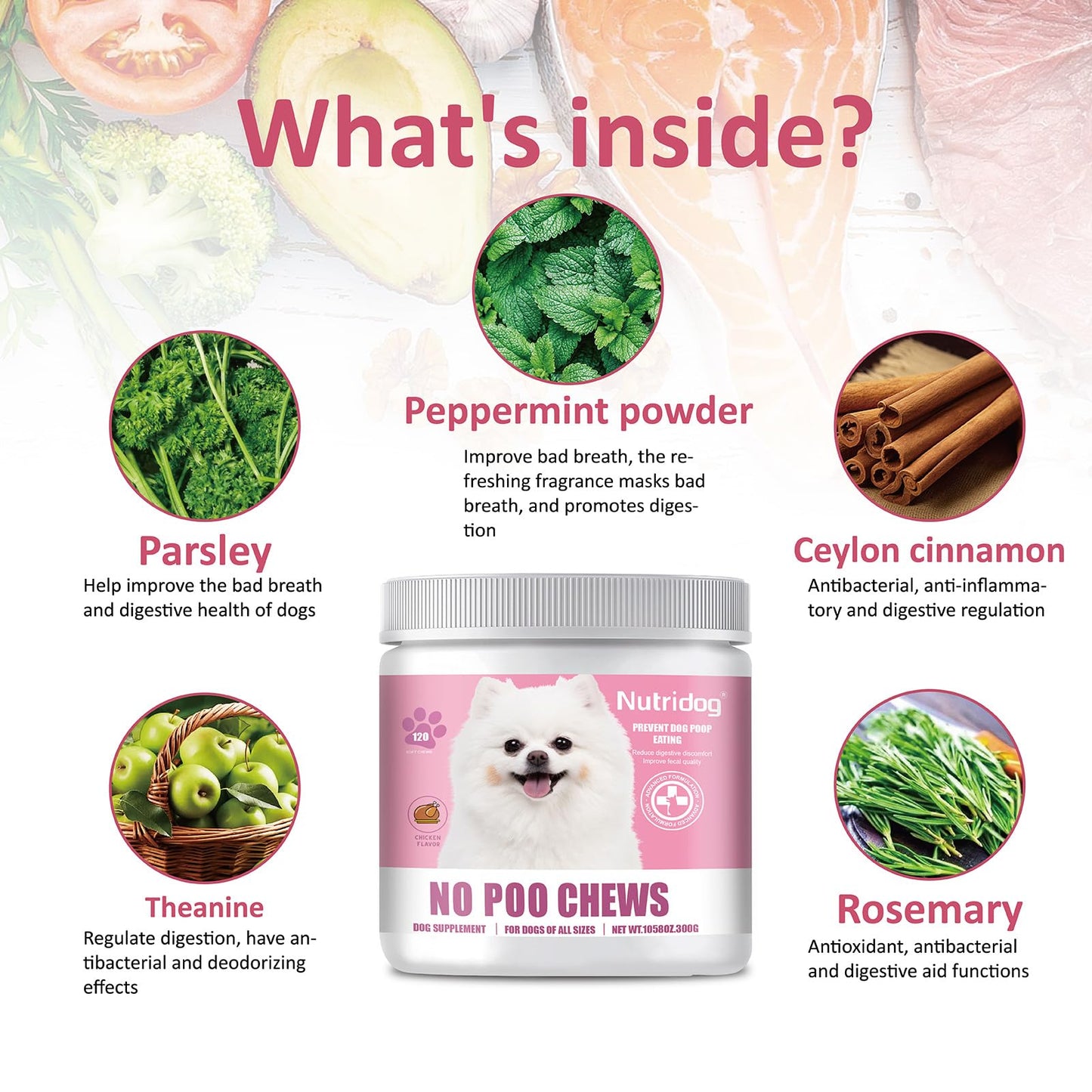 NutriDog No Poo Chews for Dogs - 120 Ct Chicken Flavor - Coprophagia & Stool Eating Deterrent with Probiotics, Digestive Enzymes & Breath Aid - Stop Dog Poop Eating - Gut Health (Chicken)