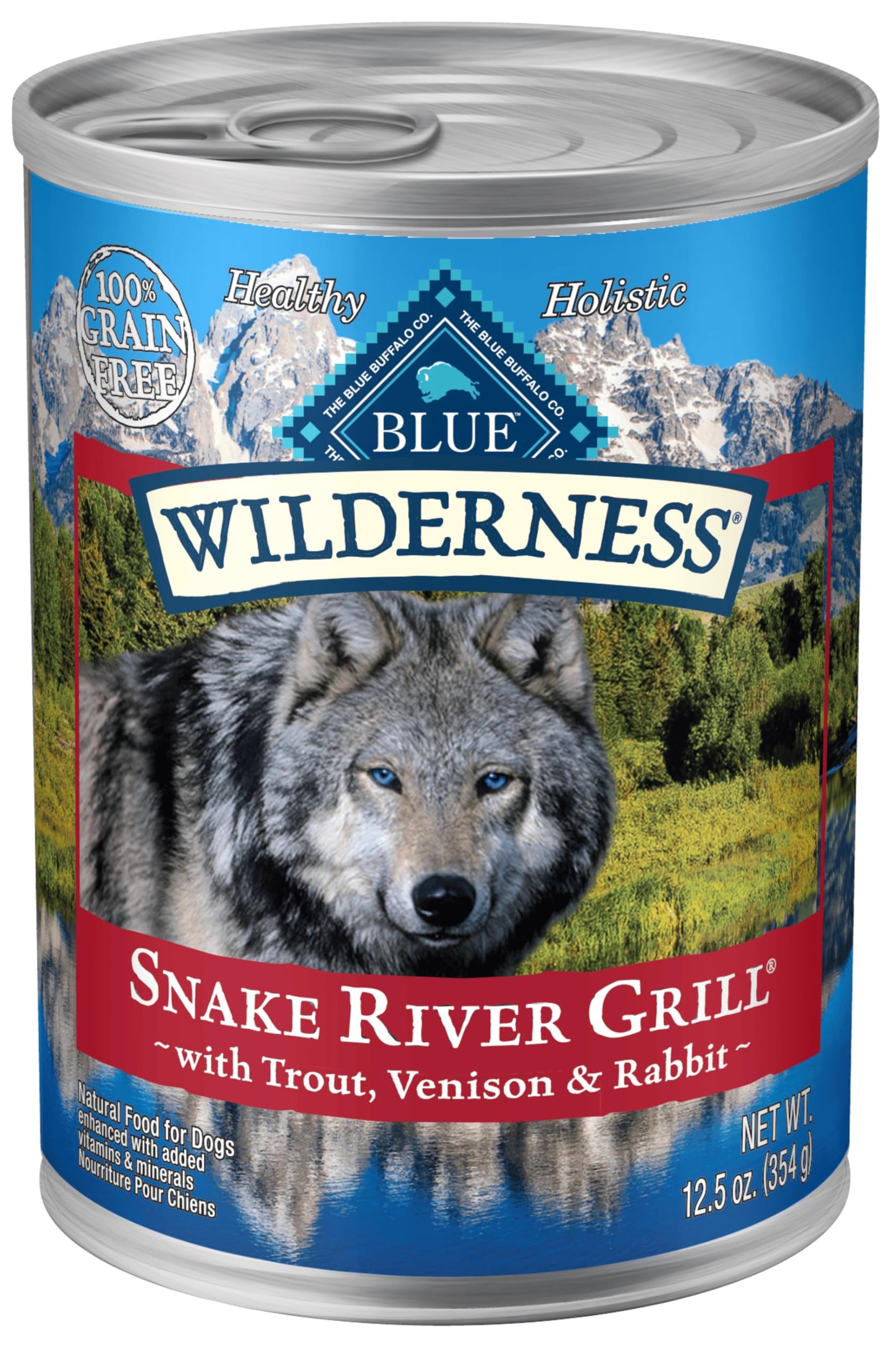 Blue Buffalo Wilderness Snake River Grill Natural High Protein Wet Food for Adult Dogs, Trout, Venison & Rabbit, 12.5-oz Cans, 12 Count