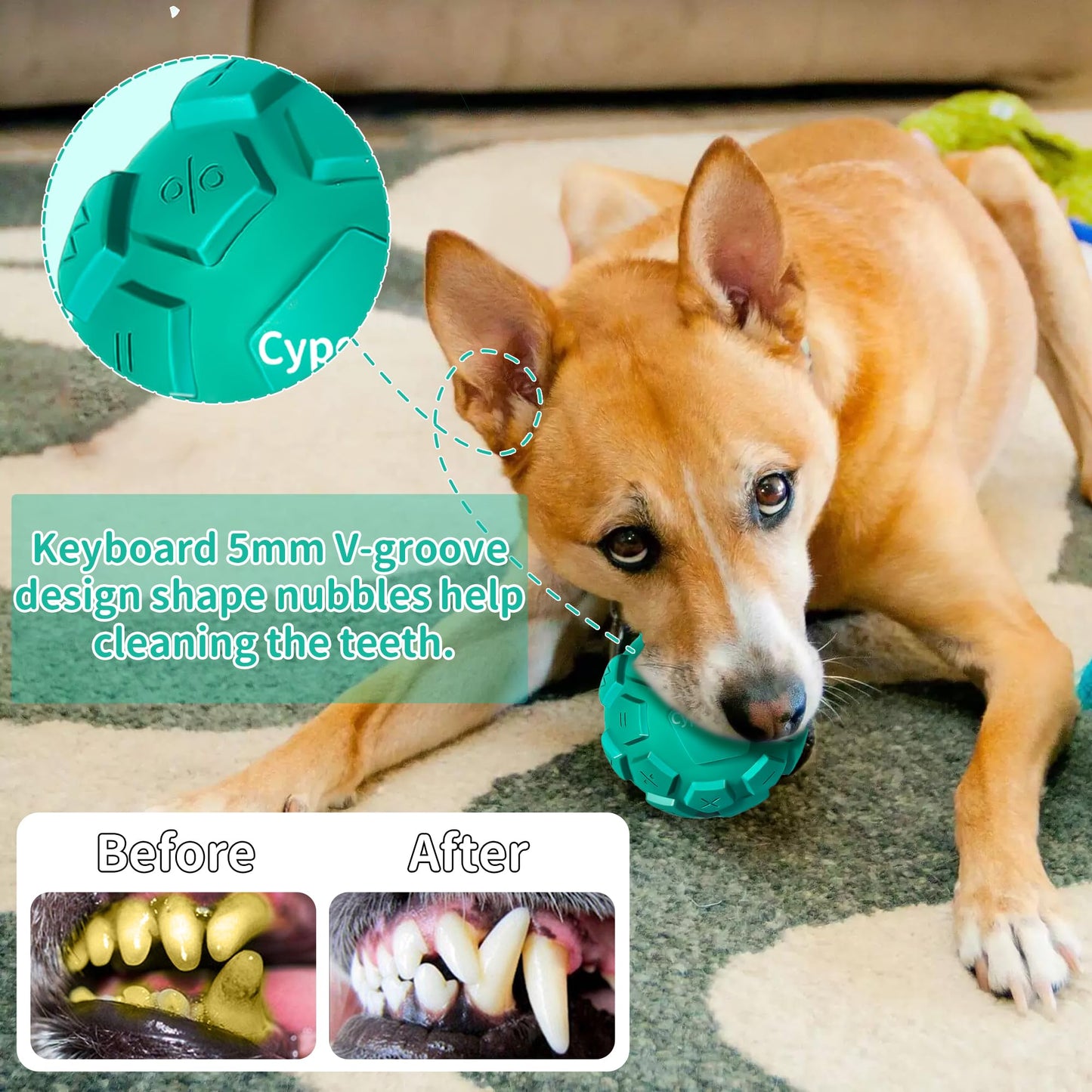 CyperGlory Upgraded Keyboard Dog Balls - Tough Durable Dog Toys with Improved Sound Activation for Aggressive Chewers, Relieves Anxiety, Cleans Teeth, Natural Rubber Dog Toy with Squeaker