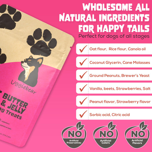 Uggiebear Grain Free, All Natural, Peanut Butter & Jelly Flavored, Healthy Low Calorie Dog Treats, Made in The USA
