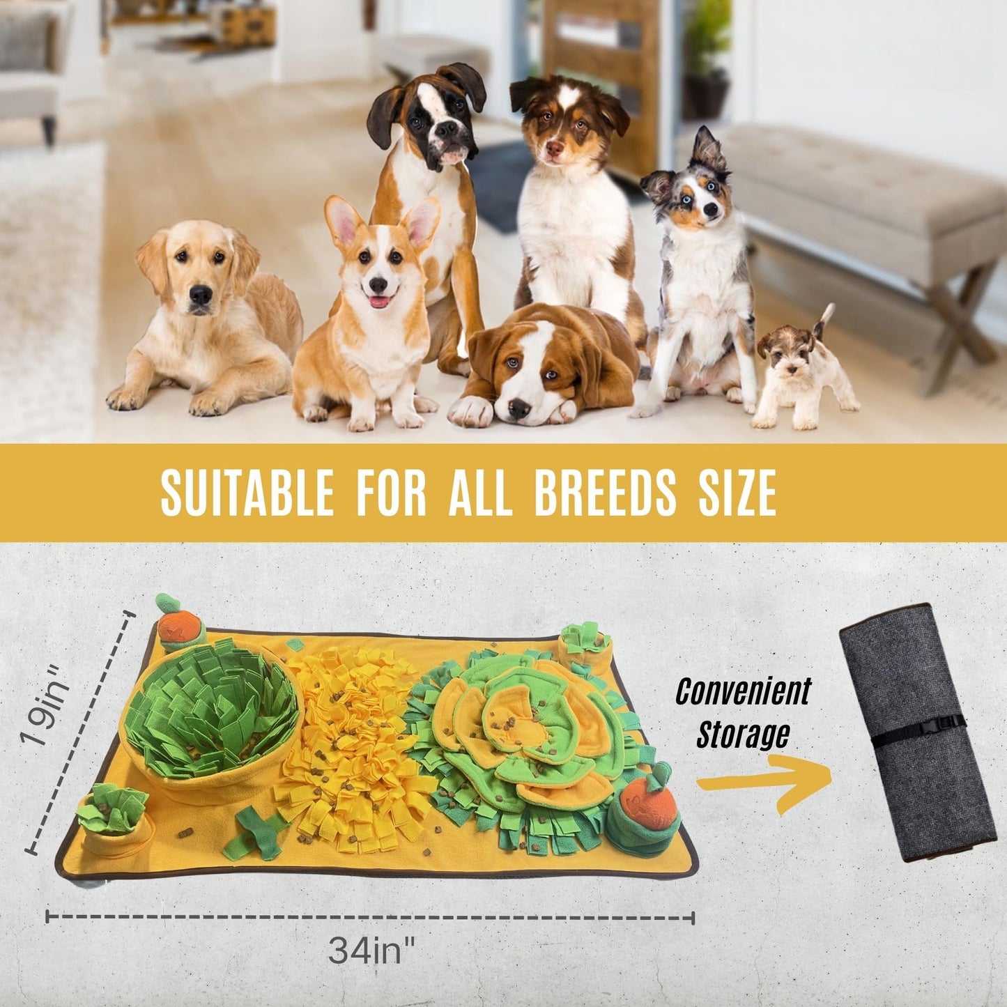DUDULOVY Snuffle Mat for Dogs, Cats and Small Pets, 34"X 19" Large Dog Snuffle Mat with Squeaky Plush Carrot Toy, Interactive Dog Puzzle Mat for Mental Stimulation and Boredom Buster…