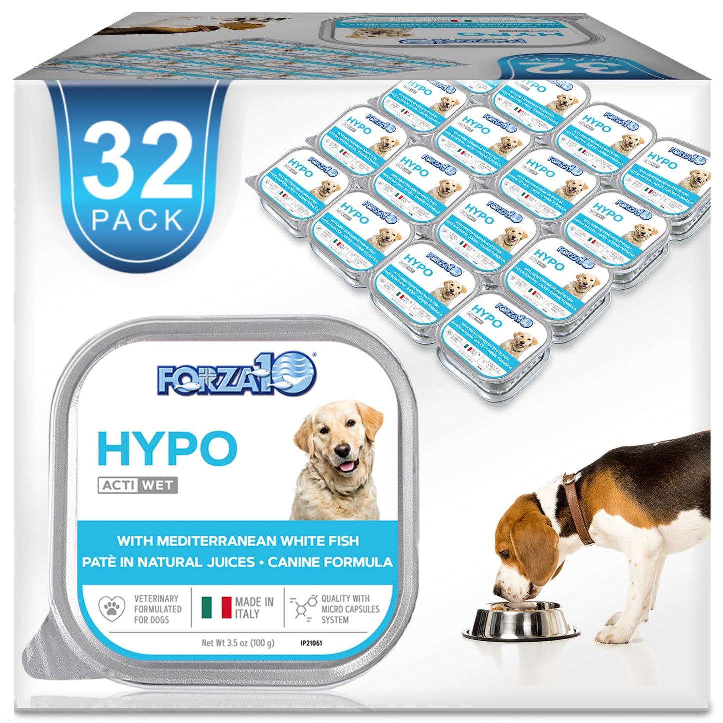 Forza10 Wet Hypoallergenic Dog Food, Fish Flavor, Canned Sensitive Skin Dog Food, for Adult Dogs with Skin Issues, 32 Pack Case of 3.5 Ounce Each