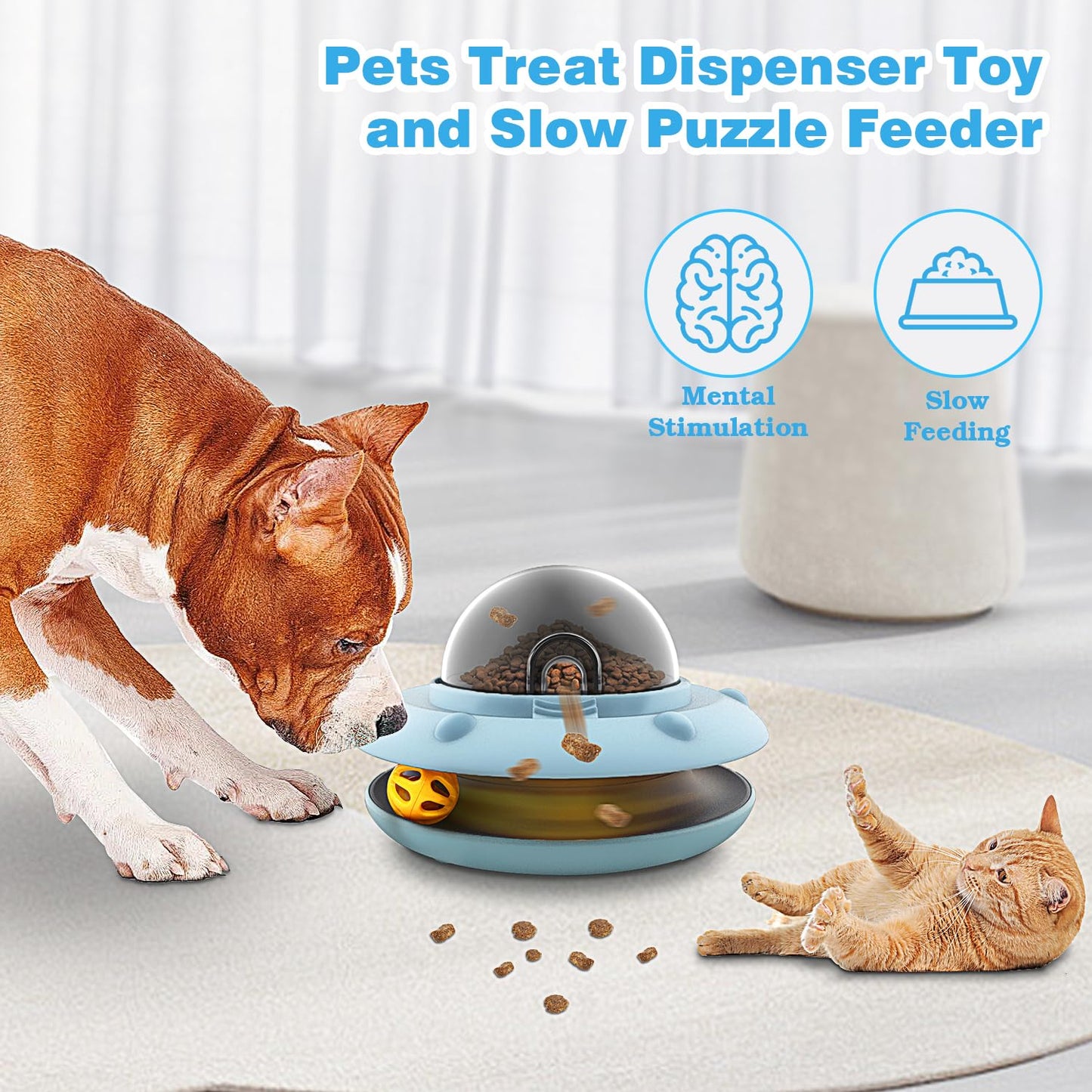 Dog and Cat Interactive Treat Toy, Pets Food Puzzle Toy with Bell Ball, Suitable for Puppies and Kittens
