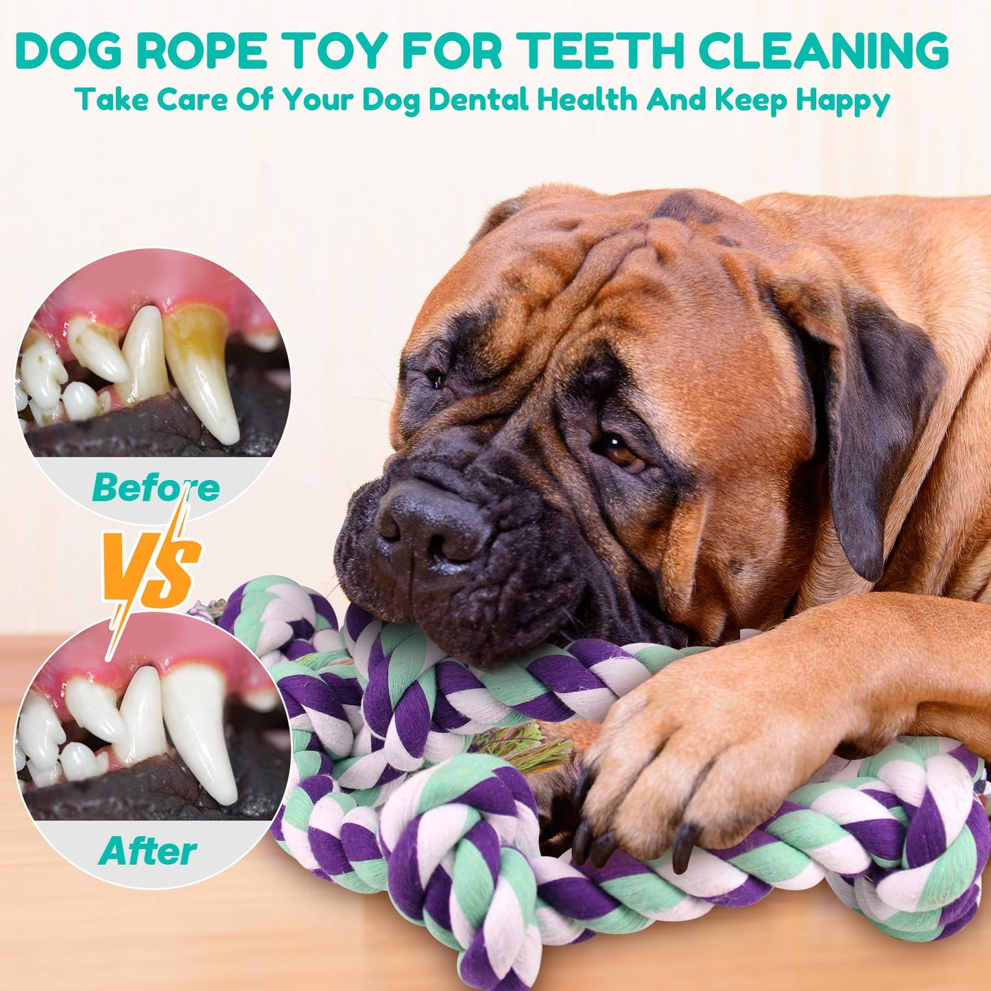 Mammoth Flossy Chews Multi Color 5 Knot Rope Tug – Premium Cotton-Poly Tug Toy for Dogs – Interactive Dog Rope Toy – Tug Dog Chew Toy for Big Dogs - X-Large, 36”