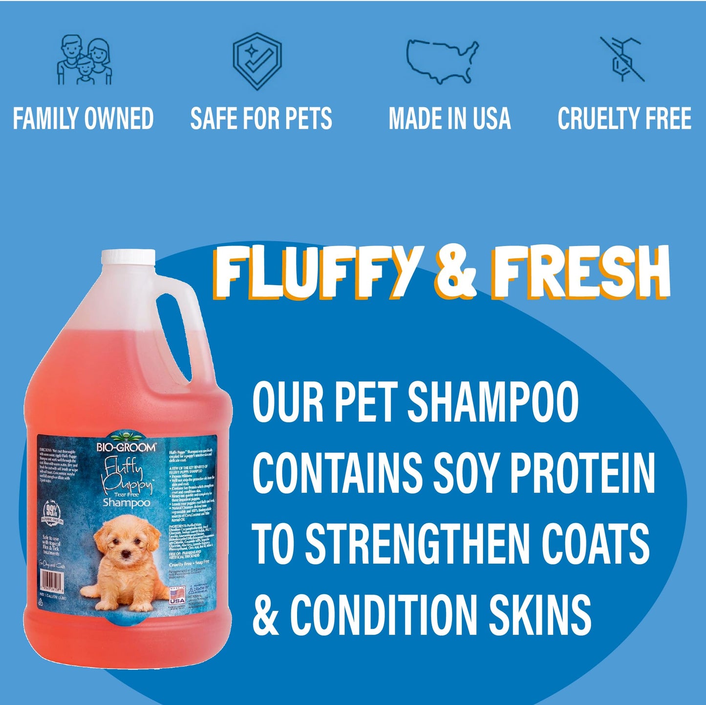 Bio-Groom Fluffy Puppy Tear-Free Shampoo – Dog Bathing Supplies, Puppy Shampoo, Cat & Dog Grooming Supplies for Sensitive Skin, Cruelty-Free, Made in USA, Tearless Dog Products – 12 fl oz 1-Pack