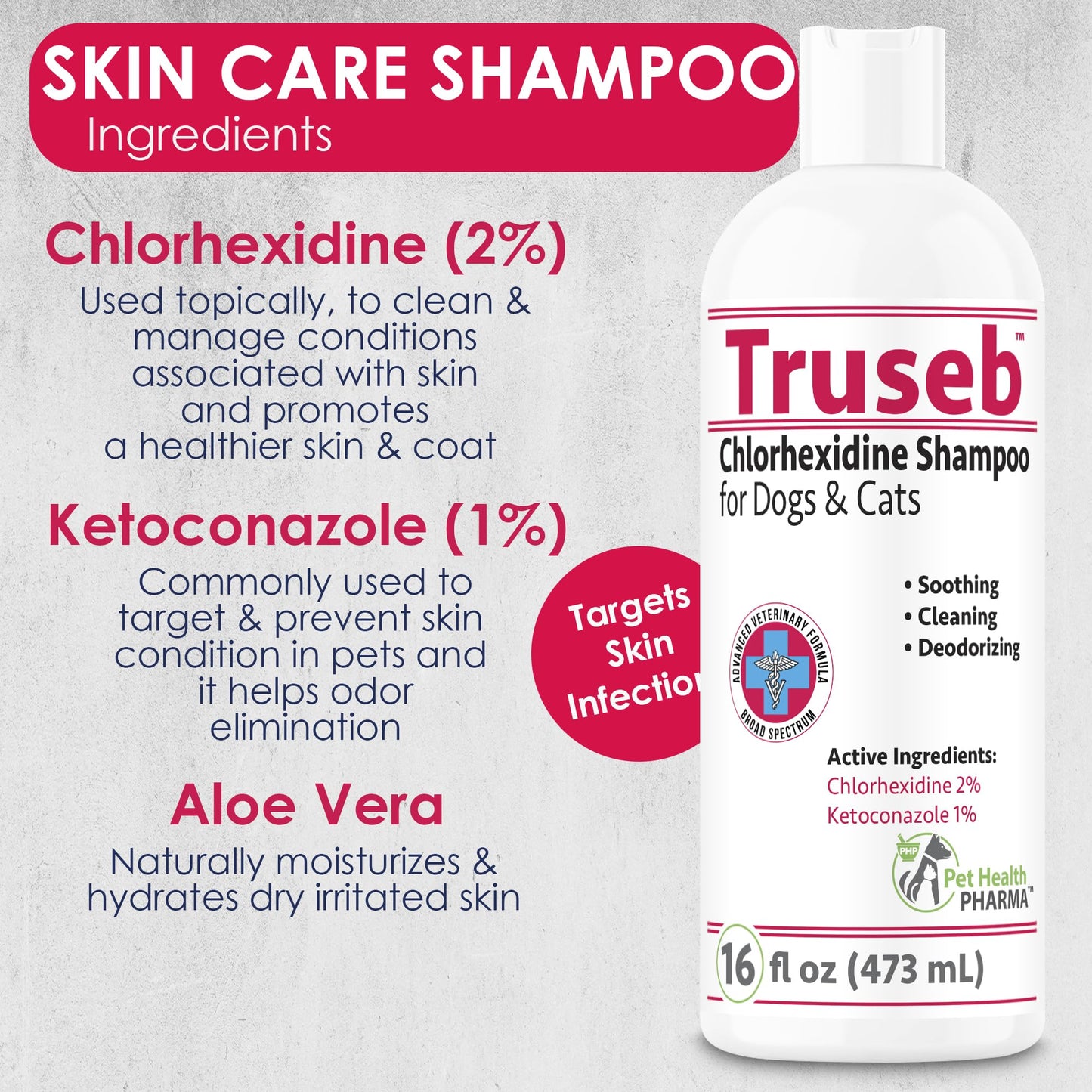 All Natural Ketoconazole & Chlorhexidine Shampoo for Dogs & Cats and Vet-Strength with a Light Scent (USA) (Ketoconazole & Chlorhexidine Shampoo, 32 oz) Made in U.S.A