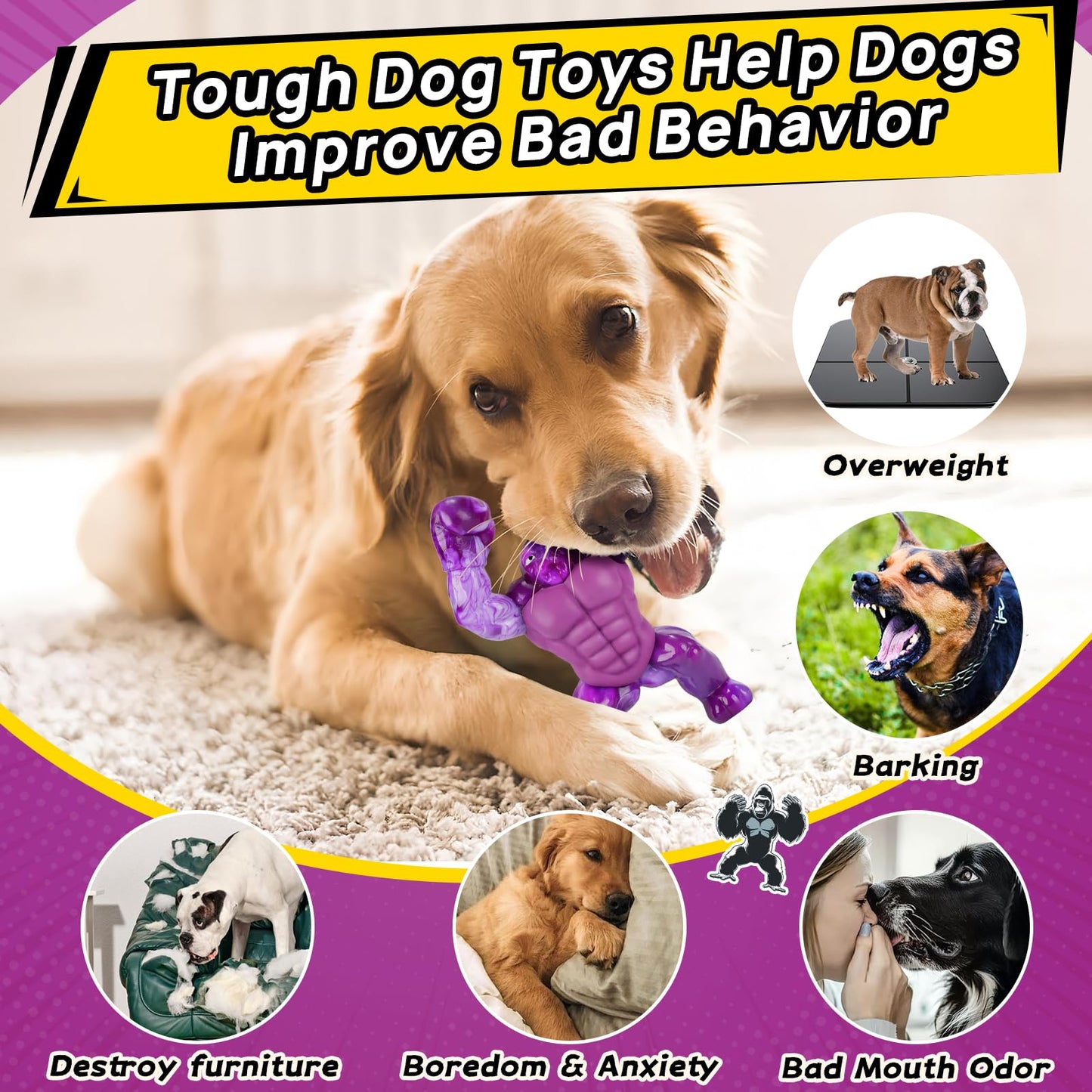 Dog Toys for Aggressive Chewers, Indestructible Chew Toys for Medium Large Breeds(20-80lb), Durable Squeaky Tough Dog Toy to Keep Them Busy (Purple)