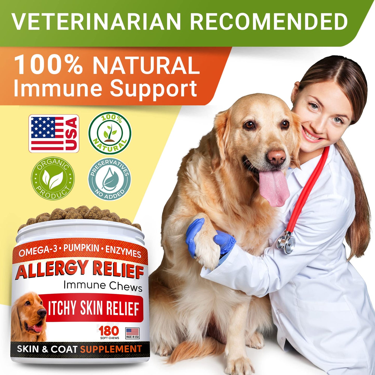 Allergy Relief + Probiotics Dogs Bundle - Itchy Skin Treatment + Digestive Enzymes - Omega 3 & Pumpkin + Prebiotics - Dogs Itching & Licking Treats + Improve Digestion - 360 Chews - Made in USA