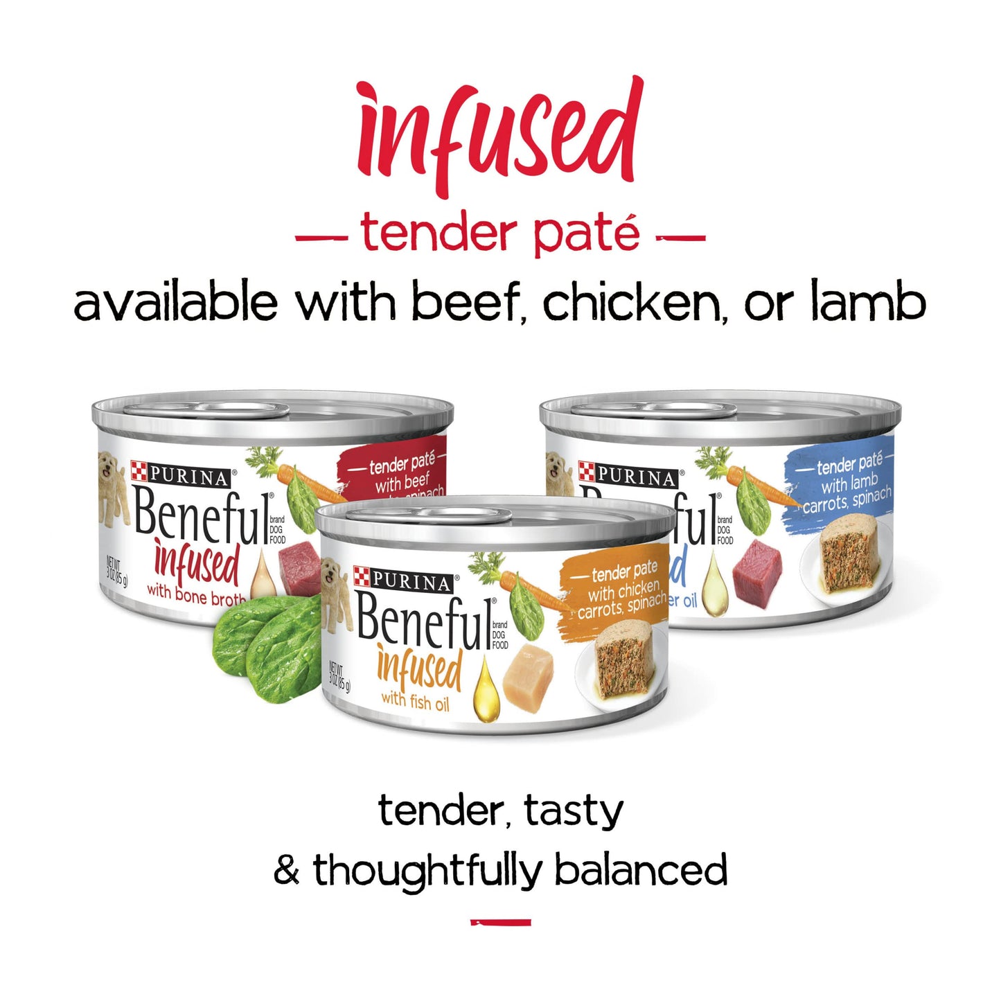 Purina Beneful Infused Pate Wet Dog Food Variety Pack, Pate With Real Lamb, Chicken or Beef Varieties - (2 Packs of 12) 3 oz. Cans