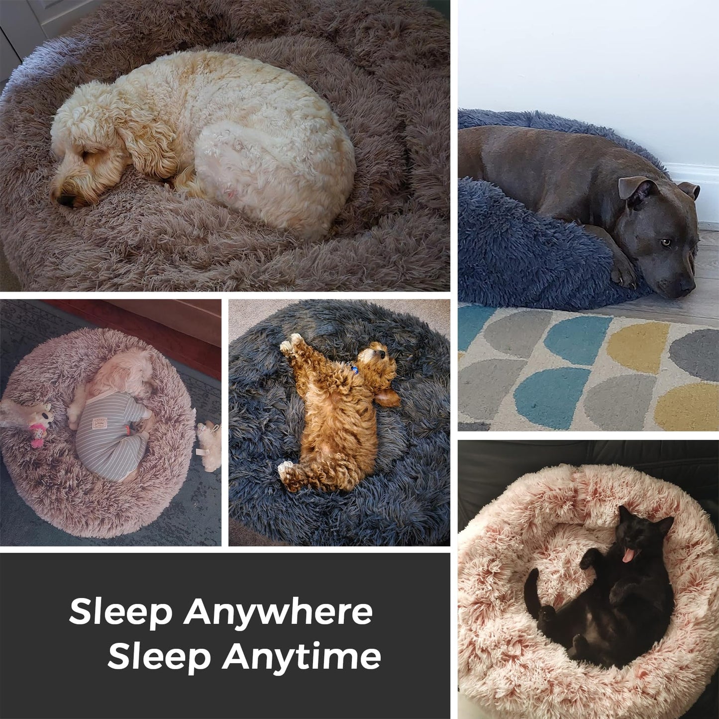 Calming Dog Bed & Cat Bed with Anti-Slip Bottom, Medium Size Washable Anti-Anxiety Donut Dog Beds for Small Dogs & Cats, Fluffy Plush Cozy Round Dog Bed(24 Inch, Light Blue)