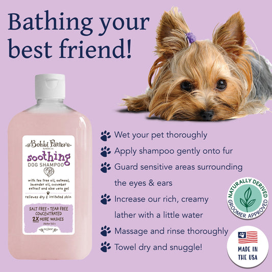 Bobbi Panter Soothing Dog Shampoo, Heals & Soothes Irritated Skin, Lavender Scent - 30:1 Concentrated Formula, Made in The USA, Trusted by Professional Groomers, 14 oz.