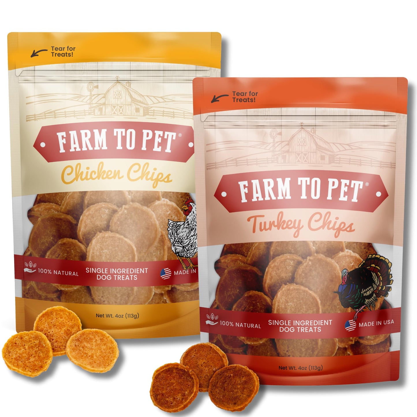 Farm To Pet - Dog Training Treats Chicken & Turkey Chip Protein Pack, 100% All Natural, Single Ingredient Training Treats, Made in USA, for Small, Medium, and Large Dogs