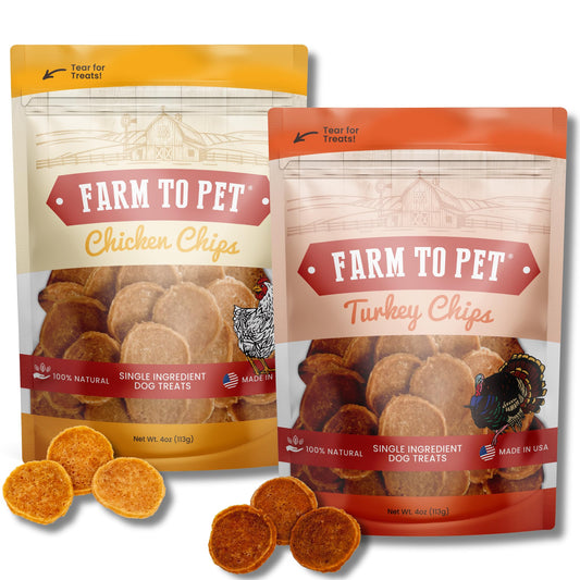 Farm To Pet - Dog Training Treats Chicken & Turkey Chip Protein Pack, 100% All Natural, Single Ingredient Training Treats, Made in USA, for Small, Medium, and Large Dogs