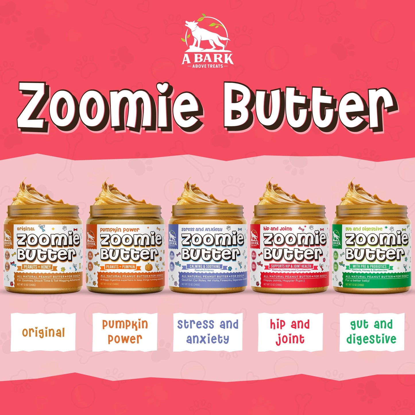 Zoomie Butter Hip & Joint Dog Peanut Butter Spread Supplement, All Natural Dog Treat. Human Grade & Safe Anti Inflammatory Puppy Food, Peanuts & Turmeric for Pain, Stiffness, Grown & Made in USA