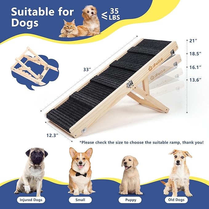 Small Dog Ramp for Bed Couch Car Folding Portable Pet Ramp for Cats Adjustable Height 21", Up to 35 lbs