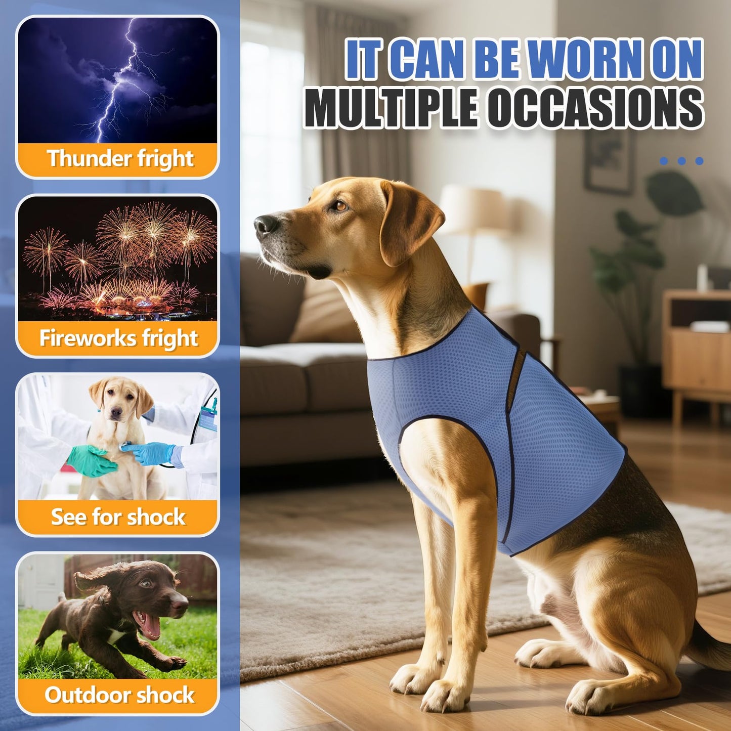 JOHNBOLIN Dog Anxiety Vest/Shirt - Breathable Calming Jacket for Thunderstorms, Fireworks & Separation Relief, Soft Pressure Pet Wrap with Mesh Design for Indoor/Outdoor Use, Travel, and Vet Visits
