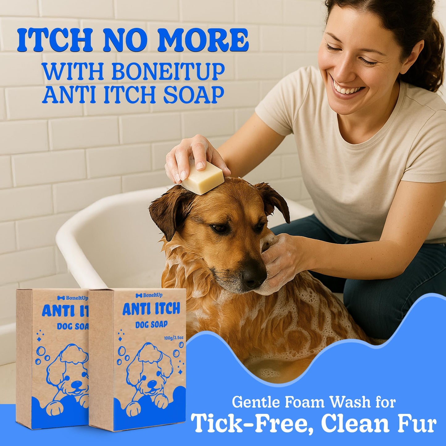 BoneItUp Anti-Itch Goat Milk Shampoo Bar - 2 Pack (100g Each) - Mango Butter and Essential Oils - Soothing Relief for Itchy, Dry Skin - Skin Rash Relief Bar Soap - Moisturizing Dog Shampoo