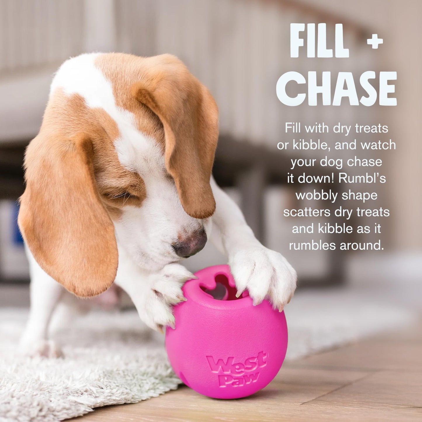 WEST PAW Zogoflex Rumbl Treat-Dispensing Dog Toy – Interactive Slow-Feeder Chew Toy for Dogs – Dog Enrichment Toy – for Moderate Chewers, Fetch, Catch – Holds Kibble, Treats (Jungle Green, Small)
