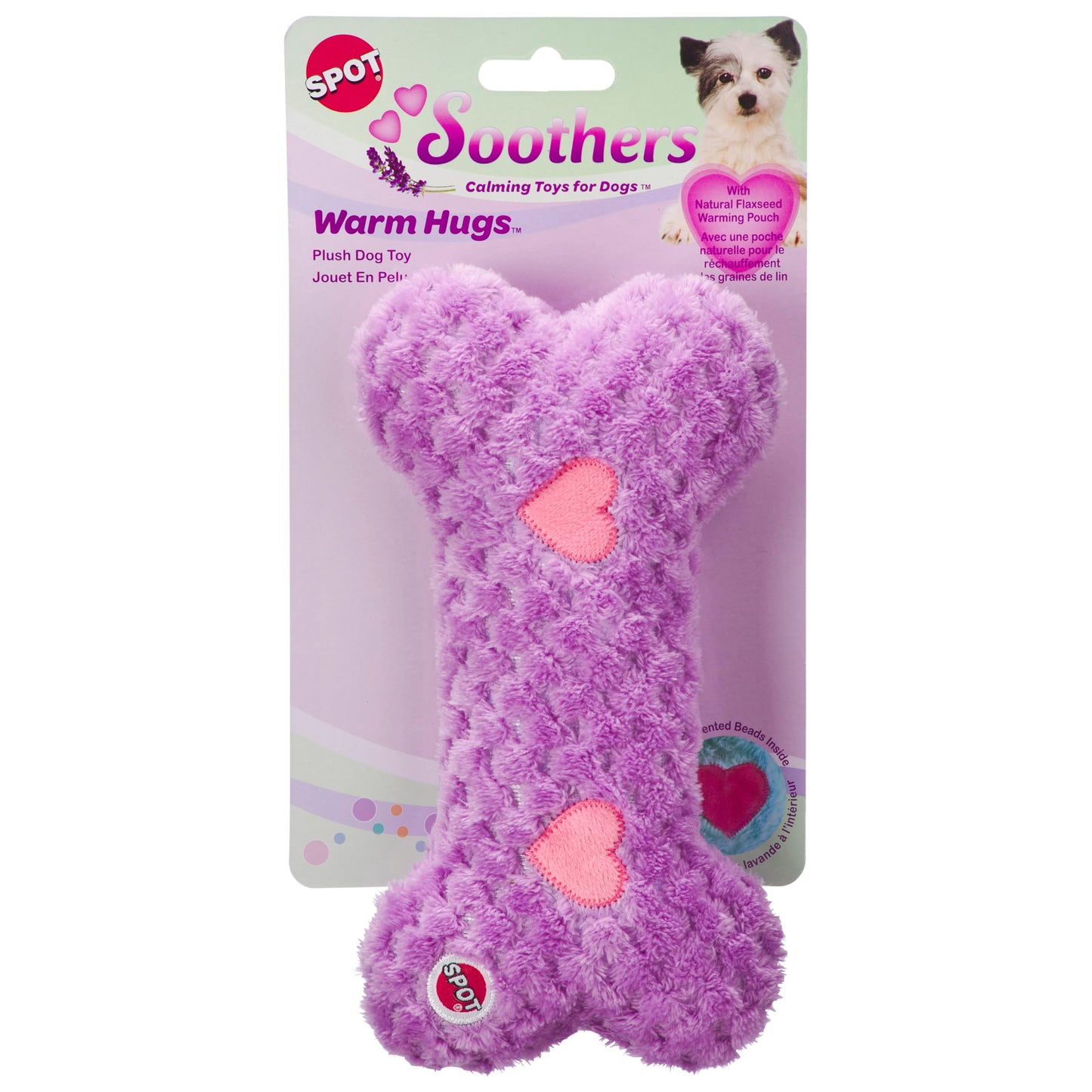 SPOT Soothers Warm Hug Bone - Calming Plush Dog Toy with Lavender Scented Beads, Removable Squeaker, Microwavable Warming Pouch, Separation Anxiety Relief, for Small to Medium Dogs and Puppies, 9in