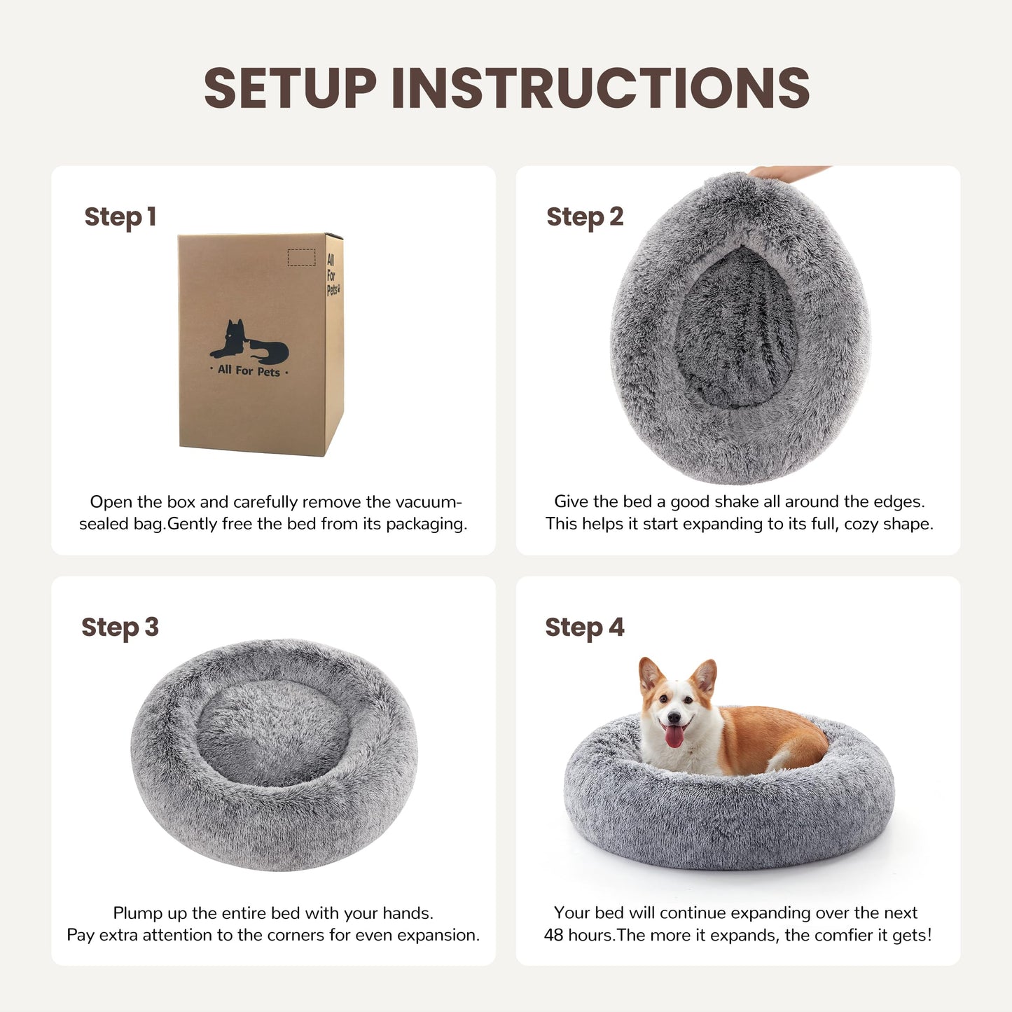 Warmrest Calming Dog Bed - Donut Washable Medium Size Round Pet Bed for Dogs and Cats, 30 inches Anti-Slip Fluffy Faux Fur Plush Cat Bed, Anti-Anxiety Cushion with Anti-Slip Bottom