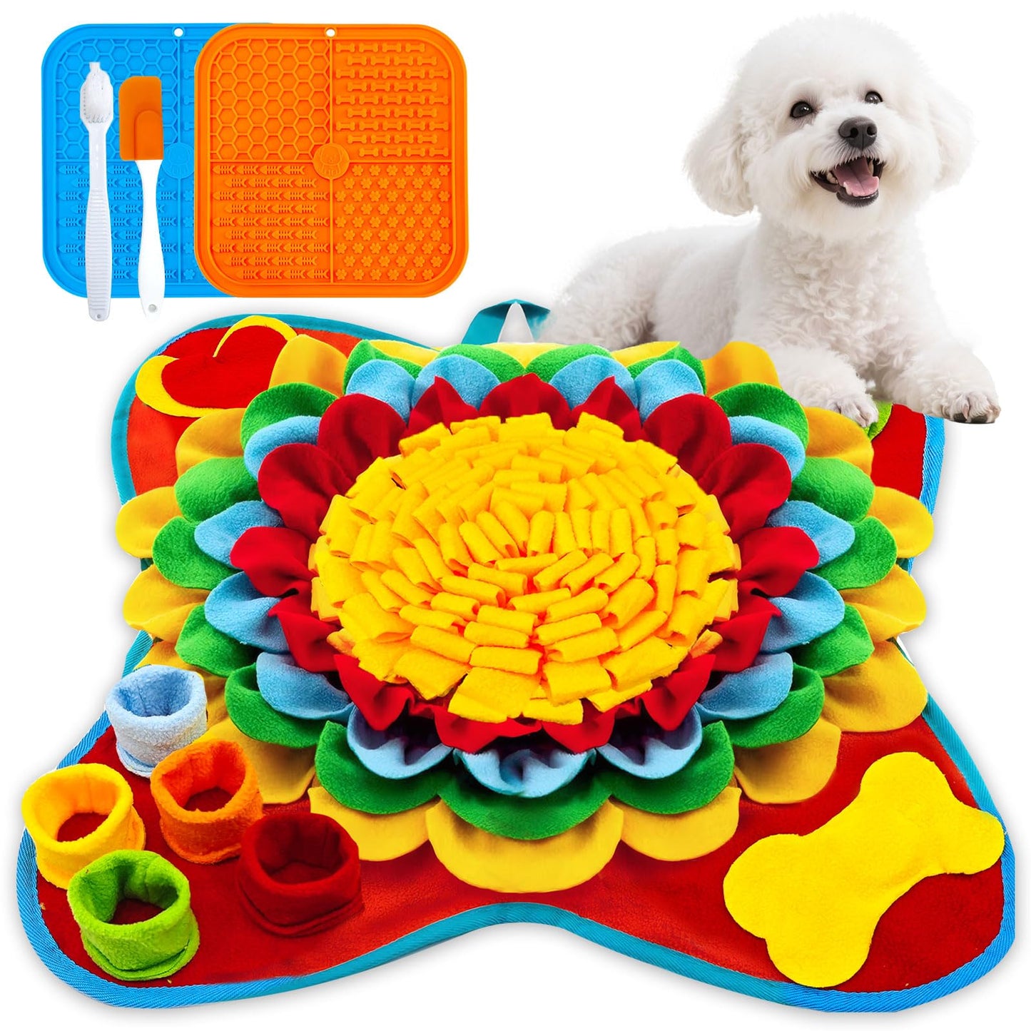 UETZLTB Dog Snuffle Mat and Lick Mats Set, Interactive Dog Enrichment Puzzle Toys for Puppy Small Medium Breed Dogs Cats, Cognitive Sniff Foraging Mats for Slow Feeding Treat Game Mental Stimulation