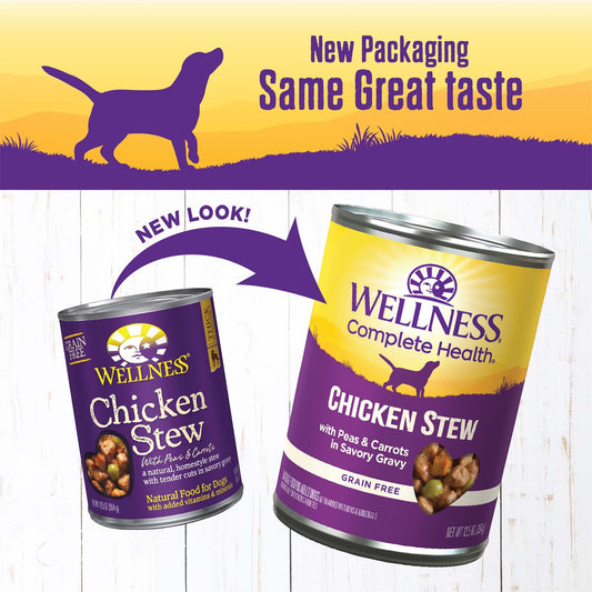 Wellness Complete Health Thick & Chunky Natural Grain Free Canned Wet Dog Food, Chicken Stew, 12.5-Ounce Can (Pack of 12)