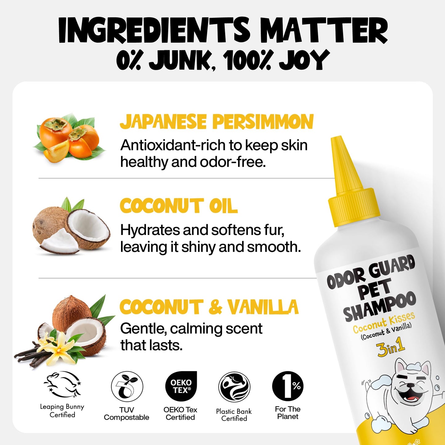 ROOFUS THE DOG Odor Guard Pet Shampoo 1 Pack - Coconut Kisses Dog Shampoo for Conditioner, Moisturizing & Itching - Hypoallergenic Shampoo for Hydrating & Cleansing