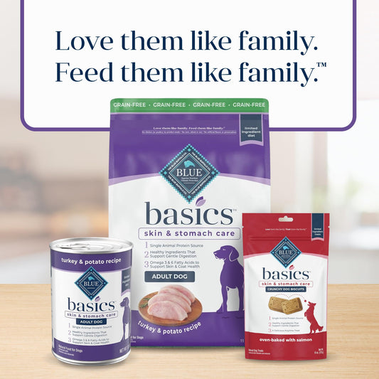 Blue Buffalo Basics Adult Grain-Free Dry Dog Food for Skin & Stomach Care, Limited Ingredient Diet, Made in the USA with Natural Ingredients, Turkey & Potato Recipe, 11-lb. Bag