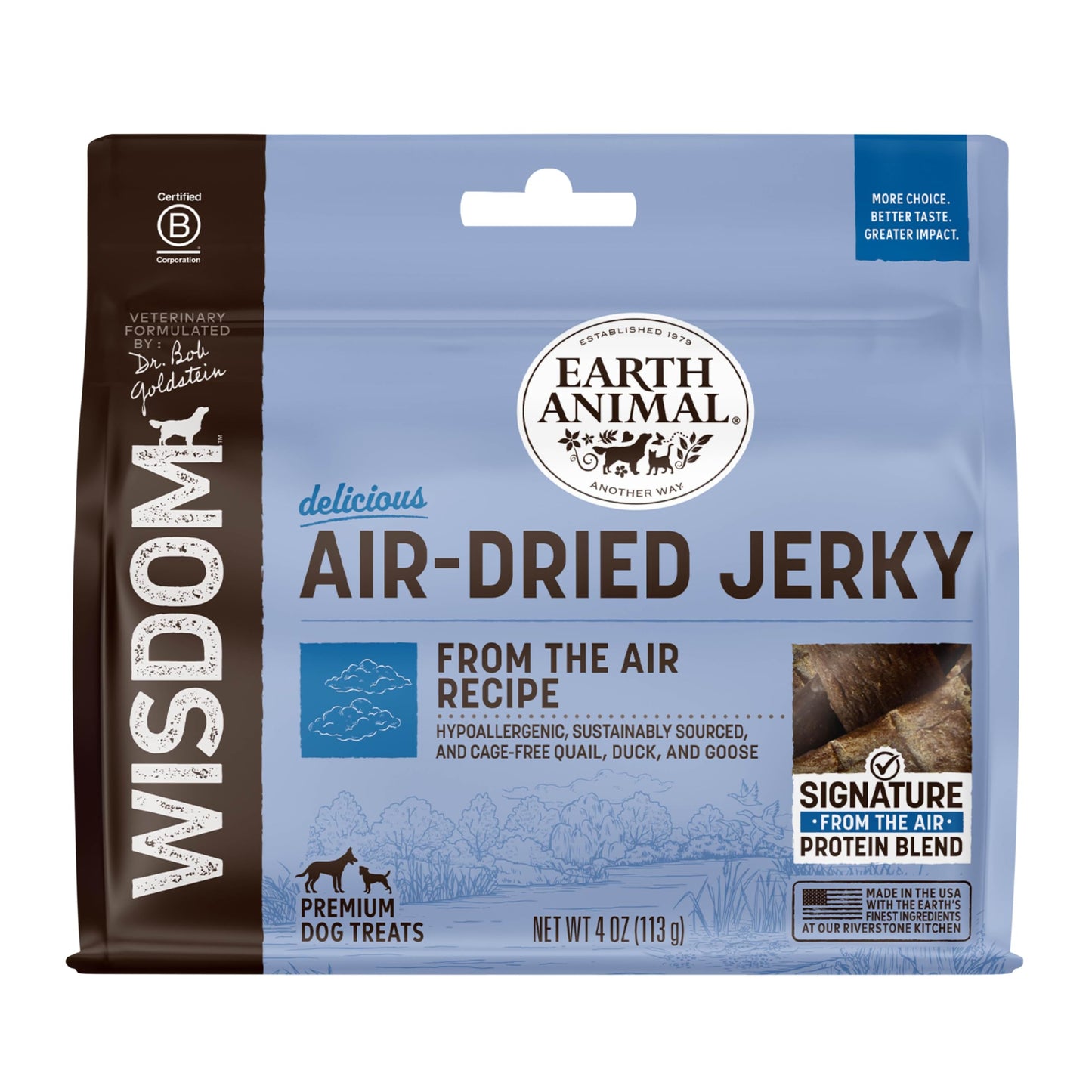 Earth Animal Wisdom Air-Dried from The Air Recipe Premium Natural Jerky Strips Dog Treats, 4 oz. Bag