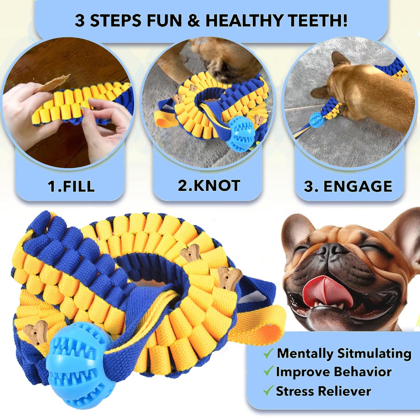 VENGABY 2 Pack Dog Rope Toys, Dog Tug of War Toys for Boredom, Interactive Snuffle Ball for Dogs and Puzzle Toy for Fun and Teeth Cleaning, Training